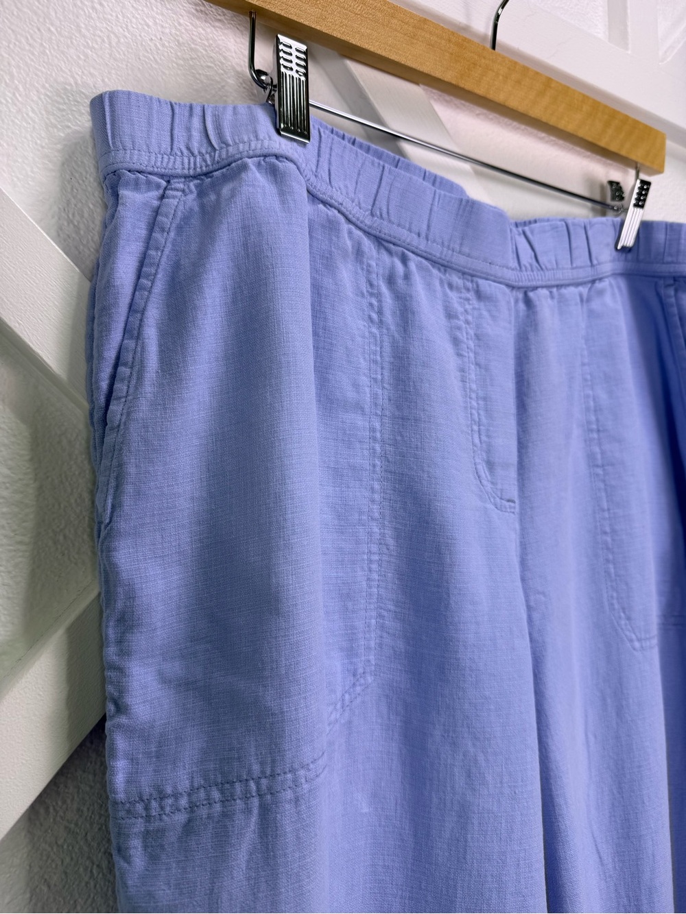 Pure Jill Periwinkle Blue Linen Blend Wide Leg Crop Pants Pull On Size Large - Picture 3 of 10